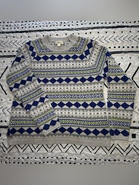 Style & Co. Gray and Navy Fair Isle Sweater